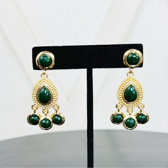 Lovisa Faux Opal Stone Teardrop Dangle Earrings Green Gold - Picture 1 of 8